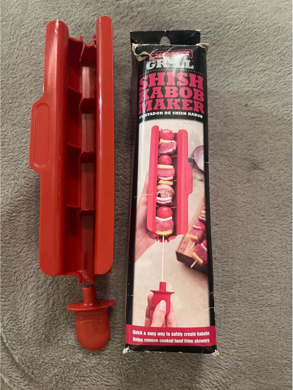 Expert Grill Shish Kabob Maker Red Plastic Skewer Food Remover Tool